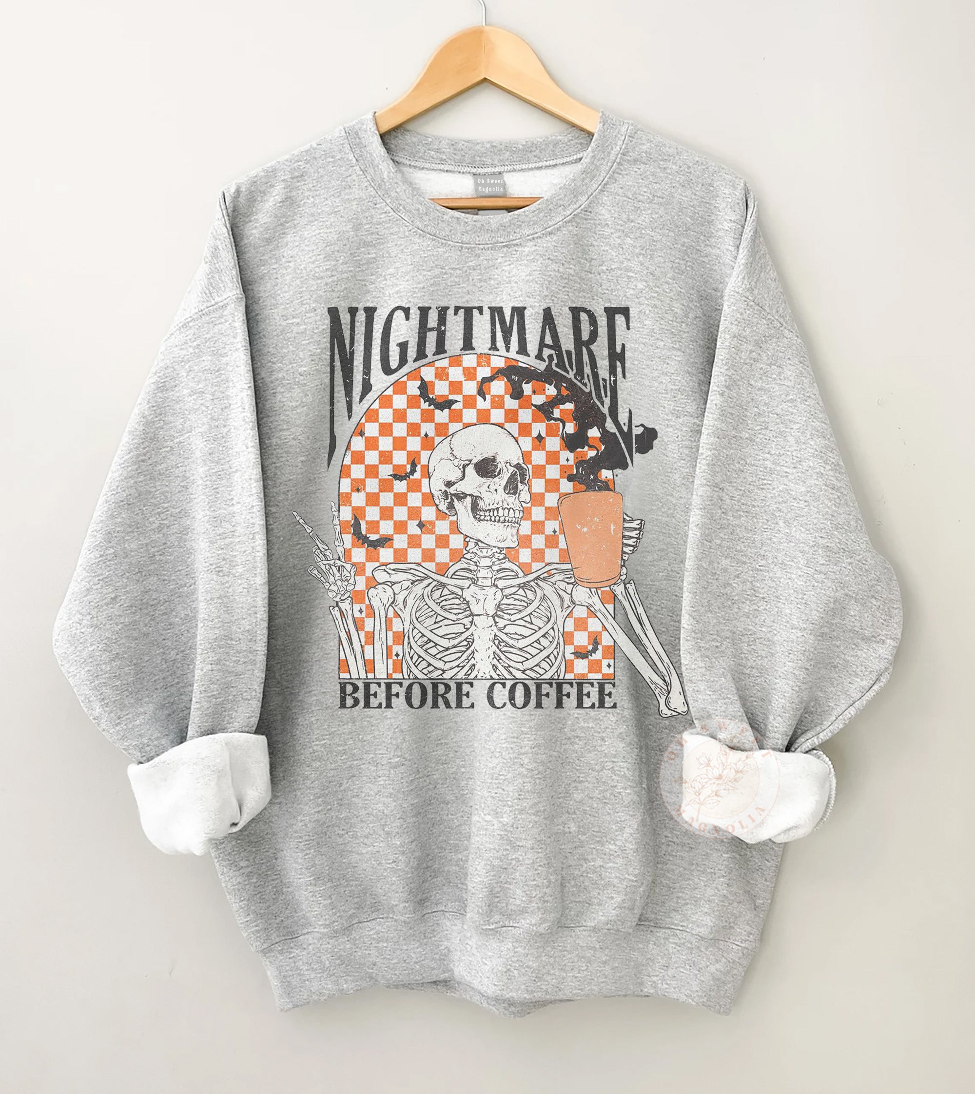 Nightmare Before Coffee Skeleton + Halloween Crewneck
