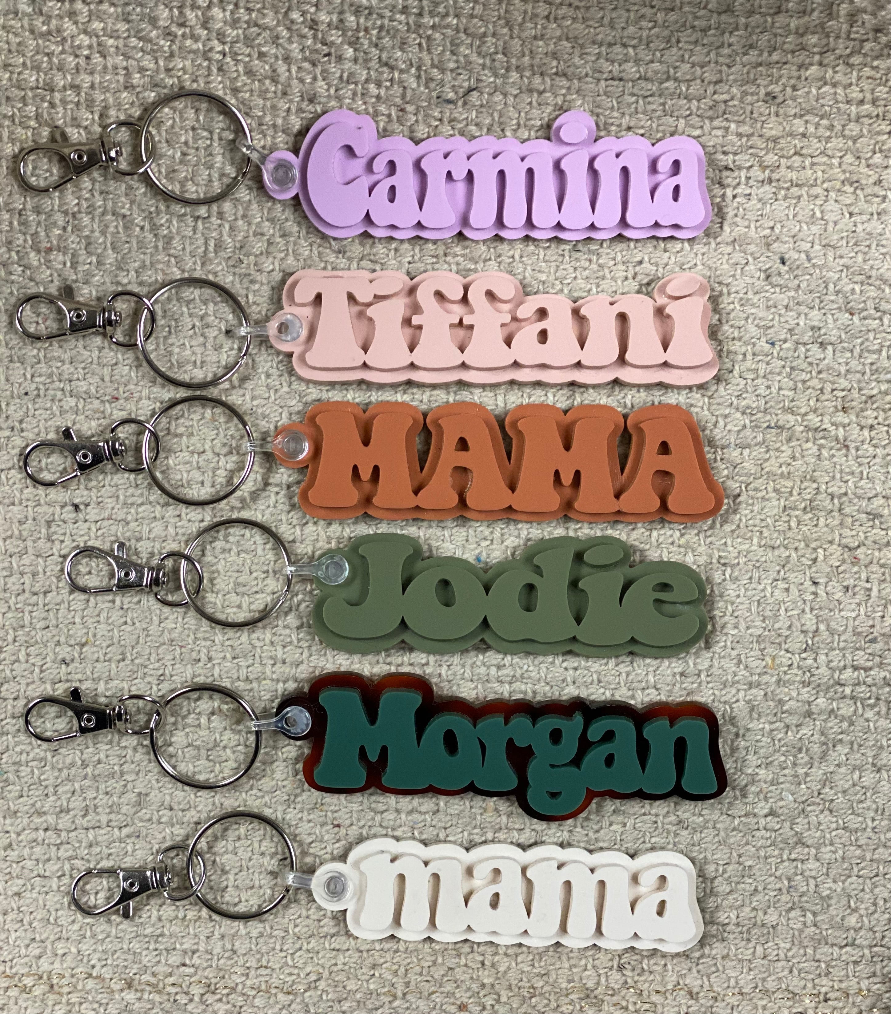 Monochromatic MAMA Keychain + Hearts Personalized Keychain
