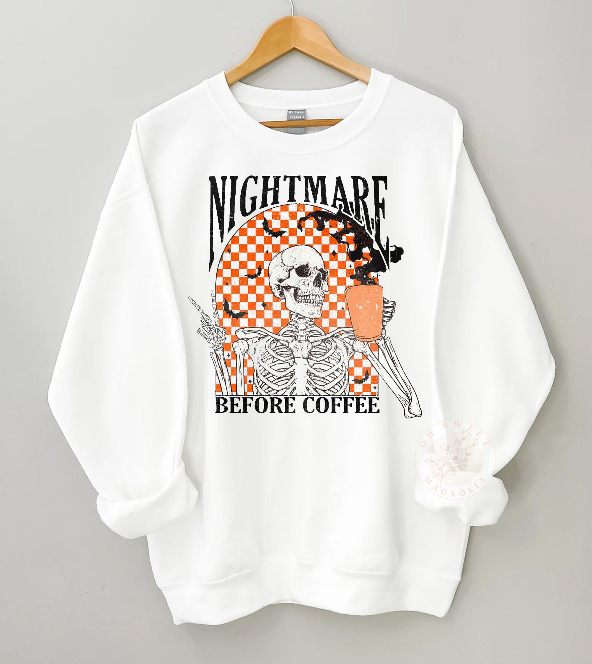 Nightmare Before Coffee Skeleton + Halloween Crewneck