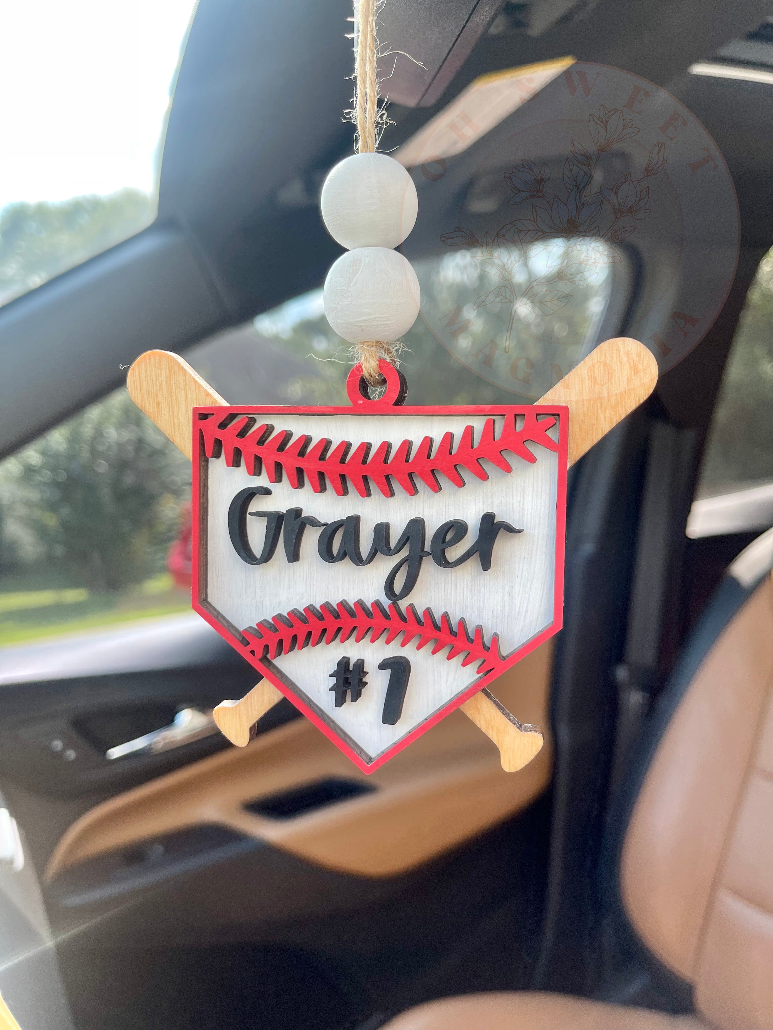 Baseball Car Charm Personalized with Name and Number