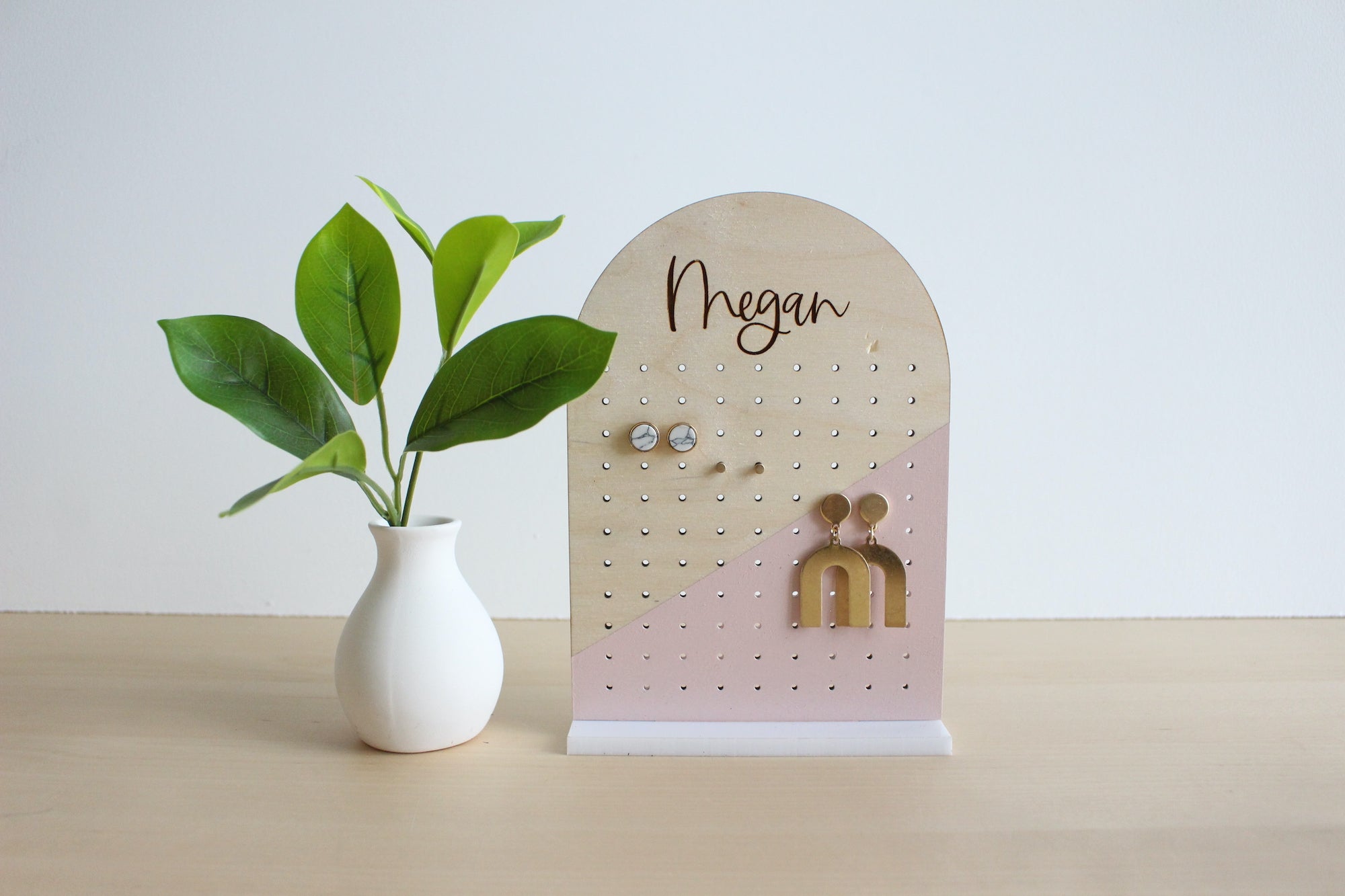 Engraved Wooden Arch Earring Stud Holder